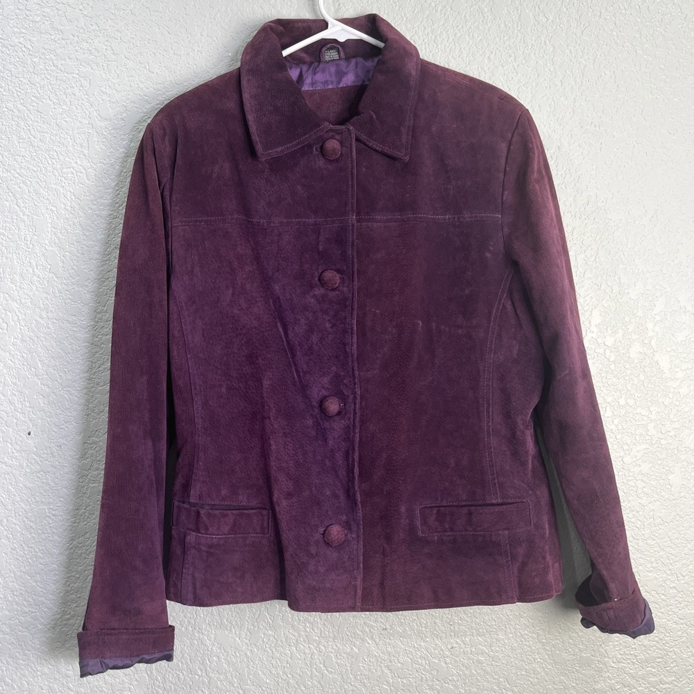 90s Jacqueline‎ Ferrar Suede Jacket Womens XL Purple Leather Button Front Blazer